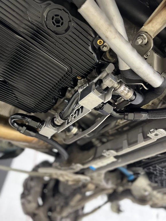 ModalWorks GLC63 M177 transmission split cooling kit installed in the engine bay