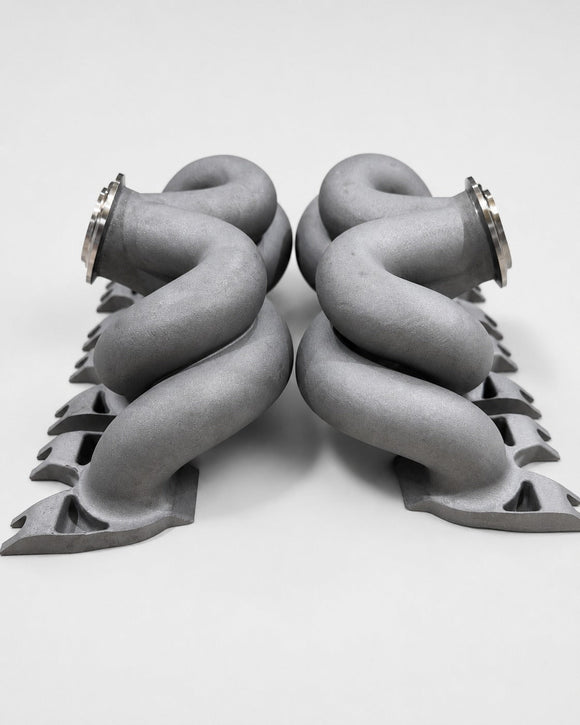 Rear view of the ModalWorks M177 equal-length exhaust manifold pair