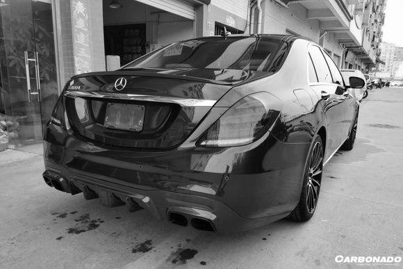Carbonado 2017-2020 Mercedes Benz S63 W222 Sedan BRS Style Rear Diffuser w/ LED Light and Exhaust Tips