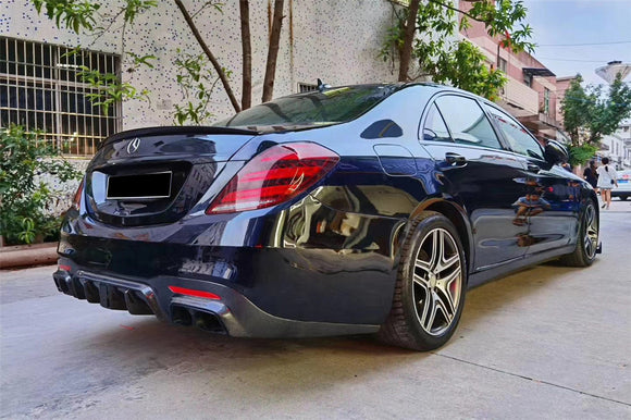 Carbonado 2017-2020 Mercedes Benz S63 W222 Sedan BRS Style Rear Diffuser w/ LED Light and Exhaust Tips