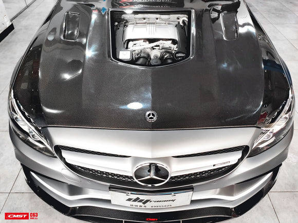 CMST Tuning Carbon Tempered Glass Transparent Hood For Mercedes Benz 2015-2020 AMG C63 Sedan Coupe 2 Door 4 Door
