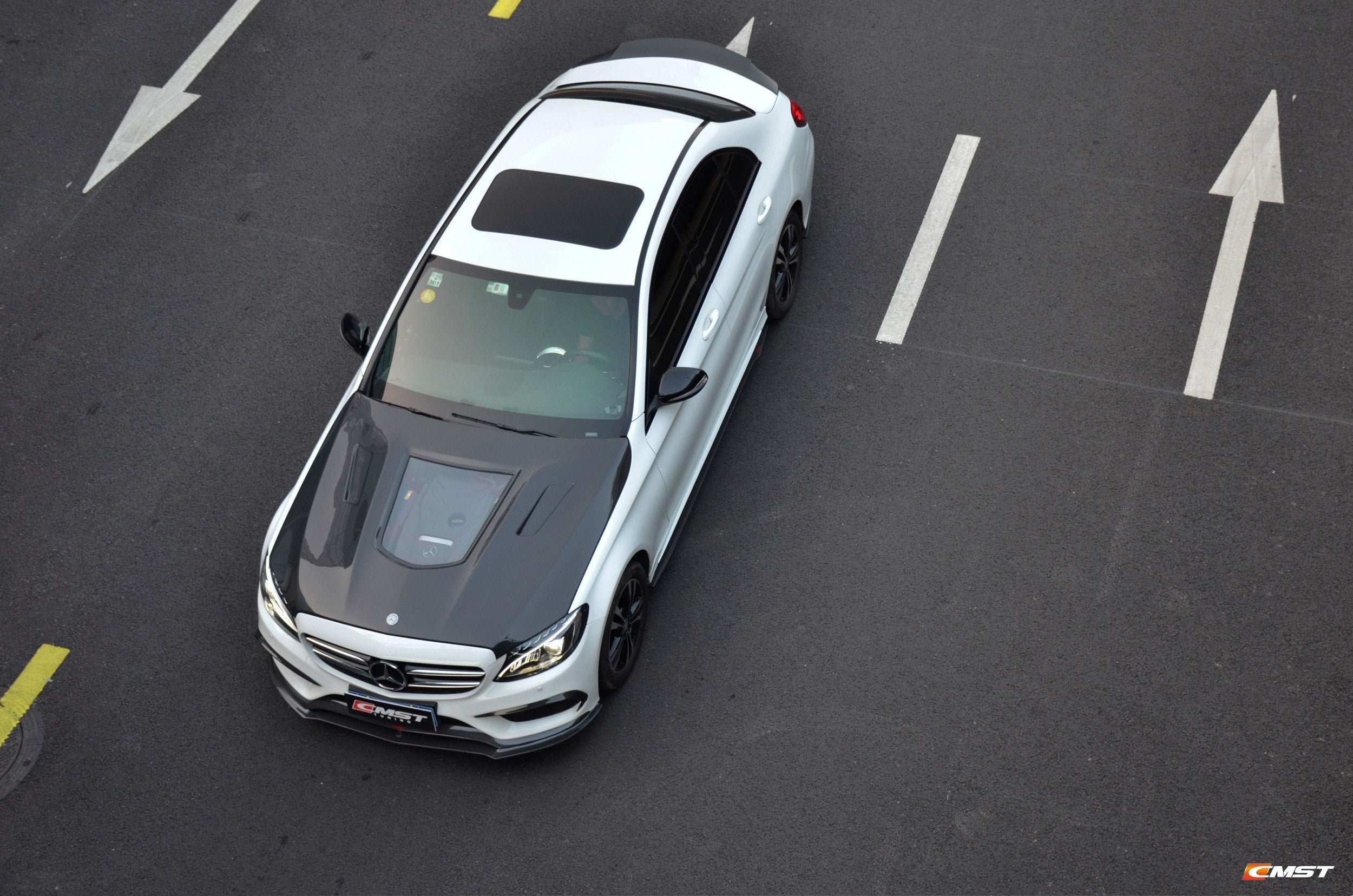 CMST Tuning Carbon Tempered Glass Transparent Hood For Mercedes Benz 2015-2020 W205 C300 C43 Sedan Coupe 2 Door 4 Door Ver.1-5