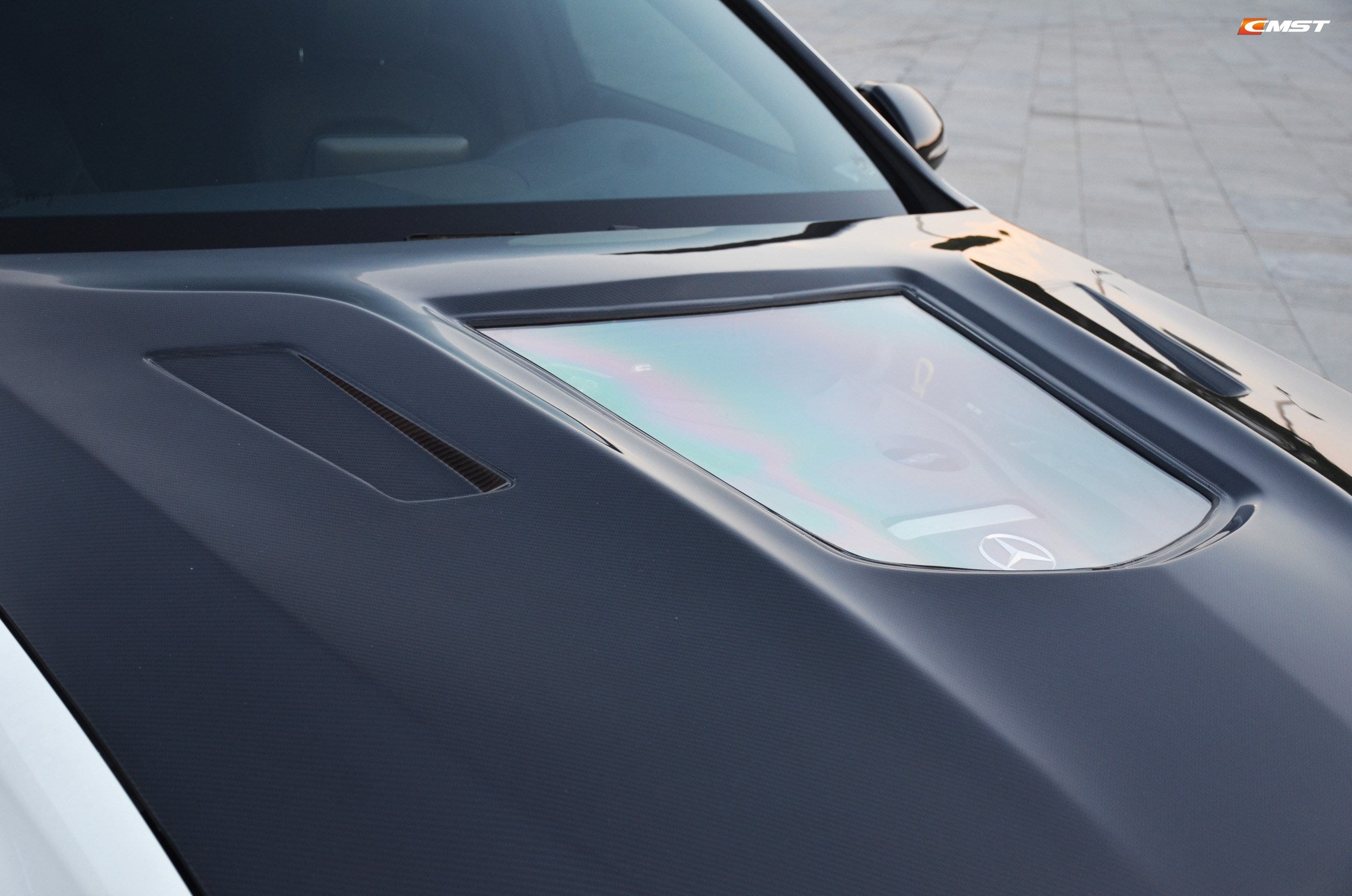 CMST Tuning Carbon Tempered Glass Transparent Hood For Mercedes Benz 2015-2020 W205 C300 C43 Sedan Coupe 2 Door 4 Door Ver.1-4