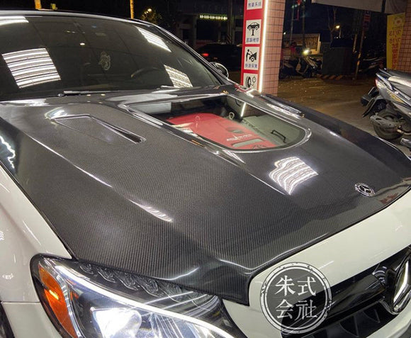 CMST Tuning Carbon Tempered Glass Transparent Hood For Mercedes Benz 2015-2020 W205 C300 C43 Sedan Coupe 2 Door 4 Door Ver.1