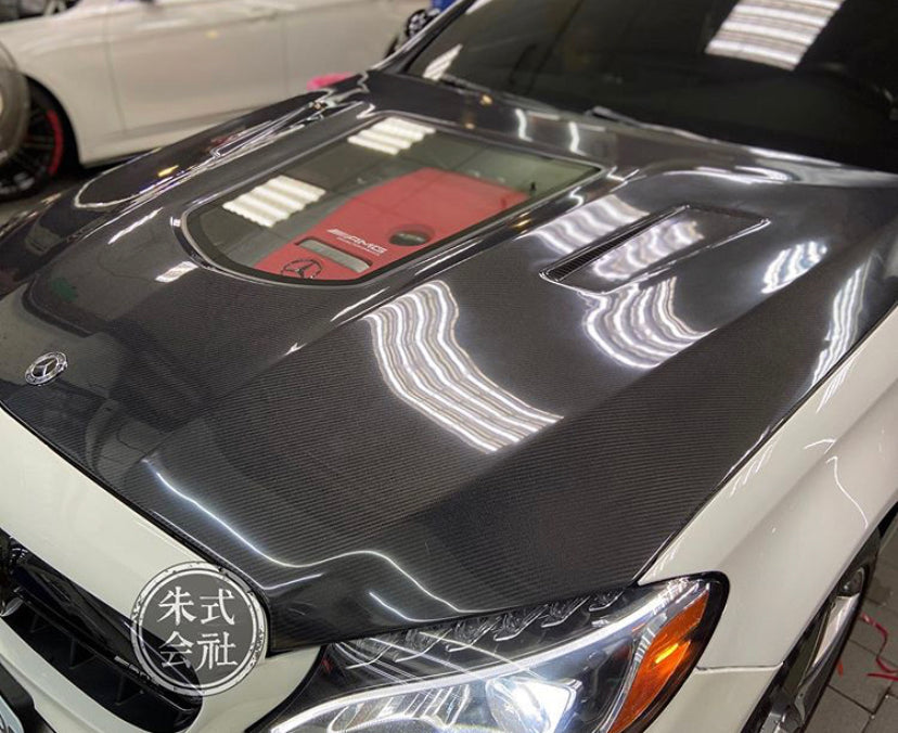 CMST Tuning Carbon Tempered Glass Transparent Hood For Mercedes Benz 2015-2020 W205 C300 C43 Sedan Coupe 2 Door 4 Door Ver.1-17