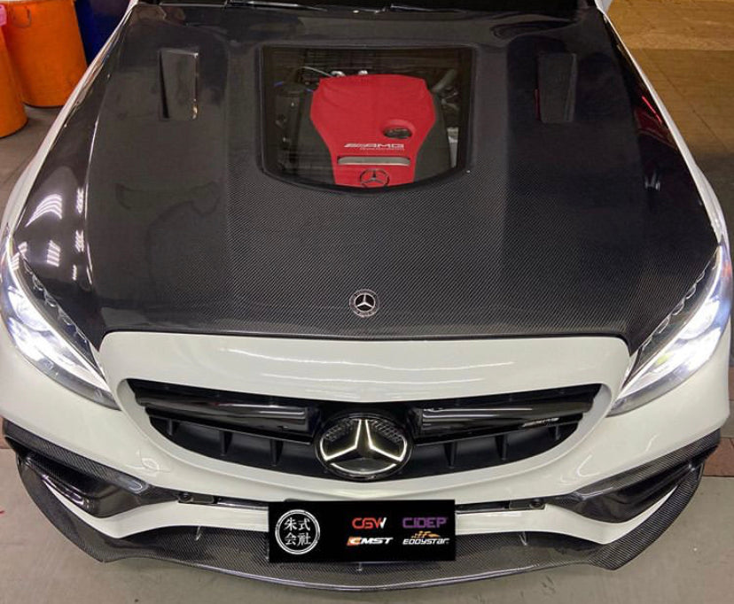 CMST Tuning Carbon Tempered Glass Transparent Hood For Mercedes Benz 2015-2020 W205 C300 C43 Sedan Coupe 2 Door 4 Door Ver.1-6