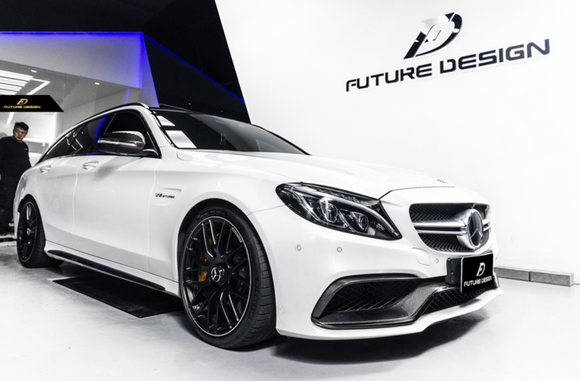 Future Design Carbon Carbon Fiber OEM Style Front Bumper Trim Lower Grill Surround for W205 C63 C63S AMG Sedan Coupe 2015-2020