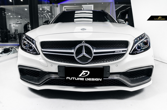 Future Design Carbon Carbon Fiber OEM Style Front Bumper Trim Lower Grill Surround for W205 C63 C63S AMG Sedan Coupe 2015-2020