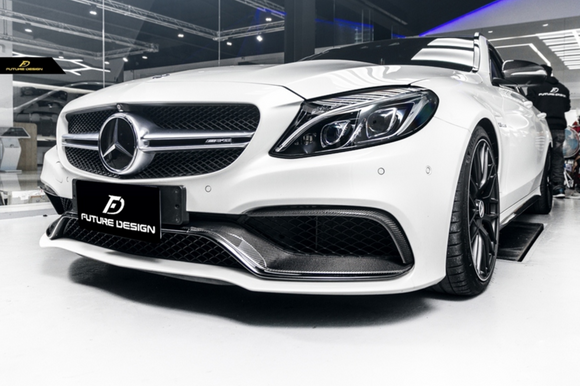 Future Design Carbon Carbon Fiber OEM Style Front Bumper Trim Lower Grill Surround for W205 C63 C63S AMG Sedan Coupe 2015-2020