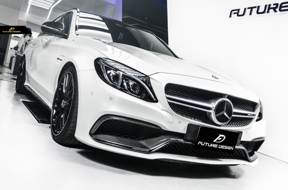 Future Design Carbon Carbon Fiber OEM Style Front Bumper Trim Lower Grill Surround for W205 C63 C63S AMG Sedan Coupe 2015-2020