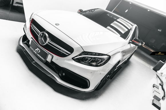 Future Design Carbon Carbon Fiber Front Lip (3 Pcs)  Ver.1 for W205 C63 C63S AMG Sedan Coupe 2015-2020