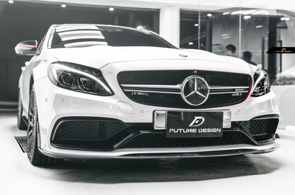 Future Design Carbon Carbon Fiber Front Lip (3 Pcs)  Ver.1 for W205 C63 C63S AMG Sedan Coupe 2015-2020