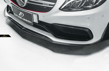 Future Design Carbon Carbon Fiber Front Lip (3 Pcs)  Ver.1 for W205 C63 C63S AMG Sedan Coupe 2015-2020 - 0
