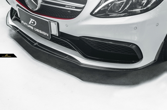 Future Design Carbon Carbon Fiber Front Lip (3 Pcs)  Ver.1 for W205 C63 C63S AMG Sedan Coupe 2015-2020