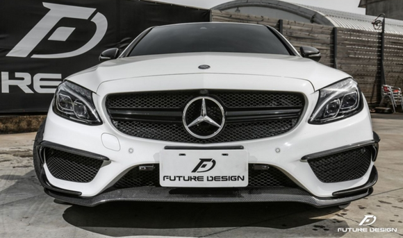 Future Design Carbon Fiber Front Canards (6Pcs) for W205 c300 AMG Sport Package Sedan / Coupe 2015-2018