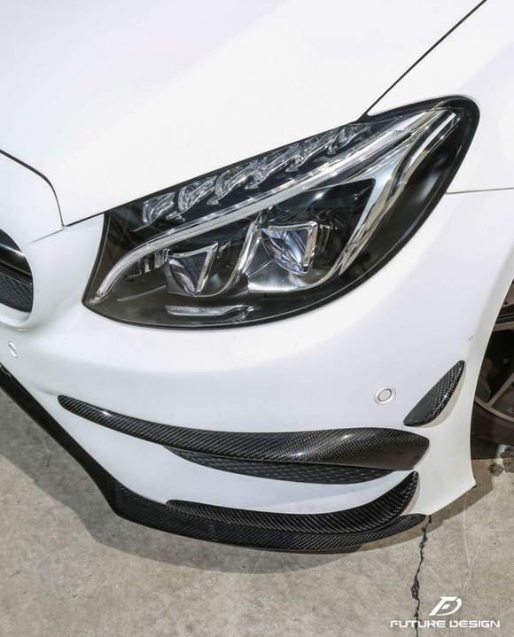 Future Design Carbon Fiber Front Canards (6Pcs) for W205 c300 AMG Sport Package Sedan / Coupe 2015-2018