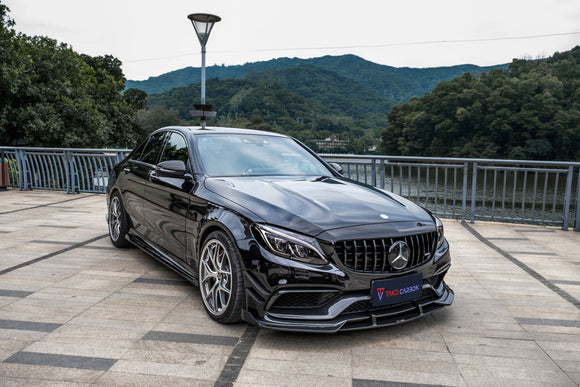 TAKD Carbon Dry Carbon Fiber Front Bumper Canards for Mercedes Benz W205 C63 C63S 2019-ON Coupe 2 Door Sedan 4 Door