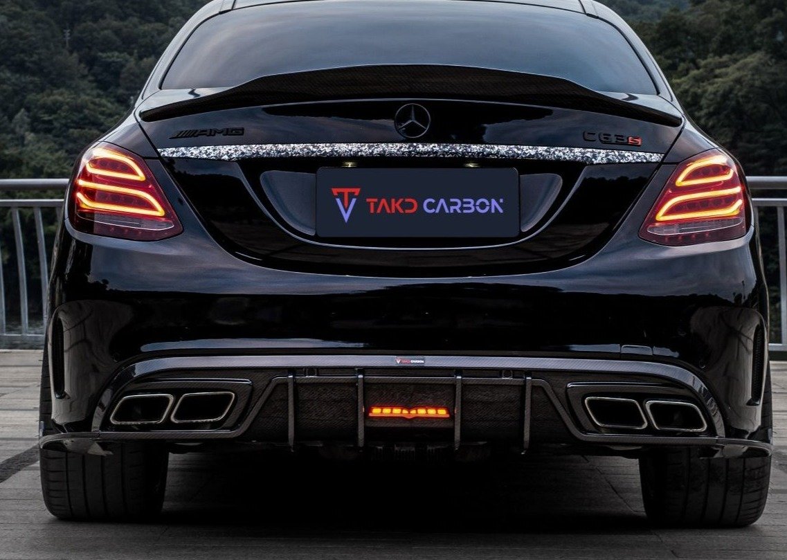 TAKD Carbon Dry Carbon Fiber Rear Diffuser & Rear Canards for Mercedes Benz C Class W205 C63 C63S 2019-ON Sedan 4 Door