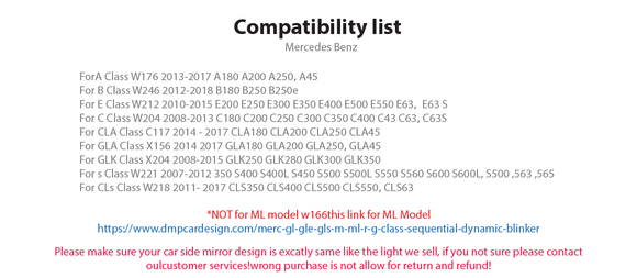Dynamic Sequential Signal Side Mirror LED (Mercedes) A B C E S CLA GLA Class (W176 W246 W204)
